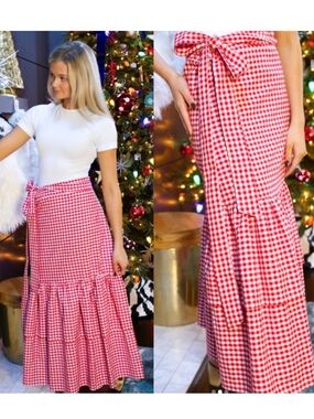 House of MBR Michelle Bradley Robinson Brady Wrap Skirt Gingham M-L Cottagecore